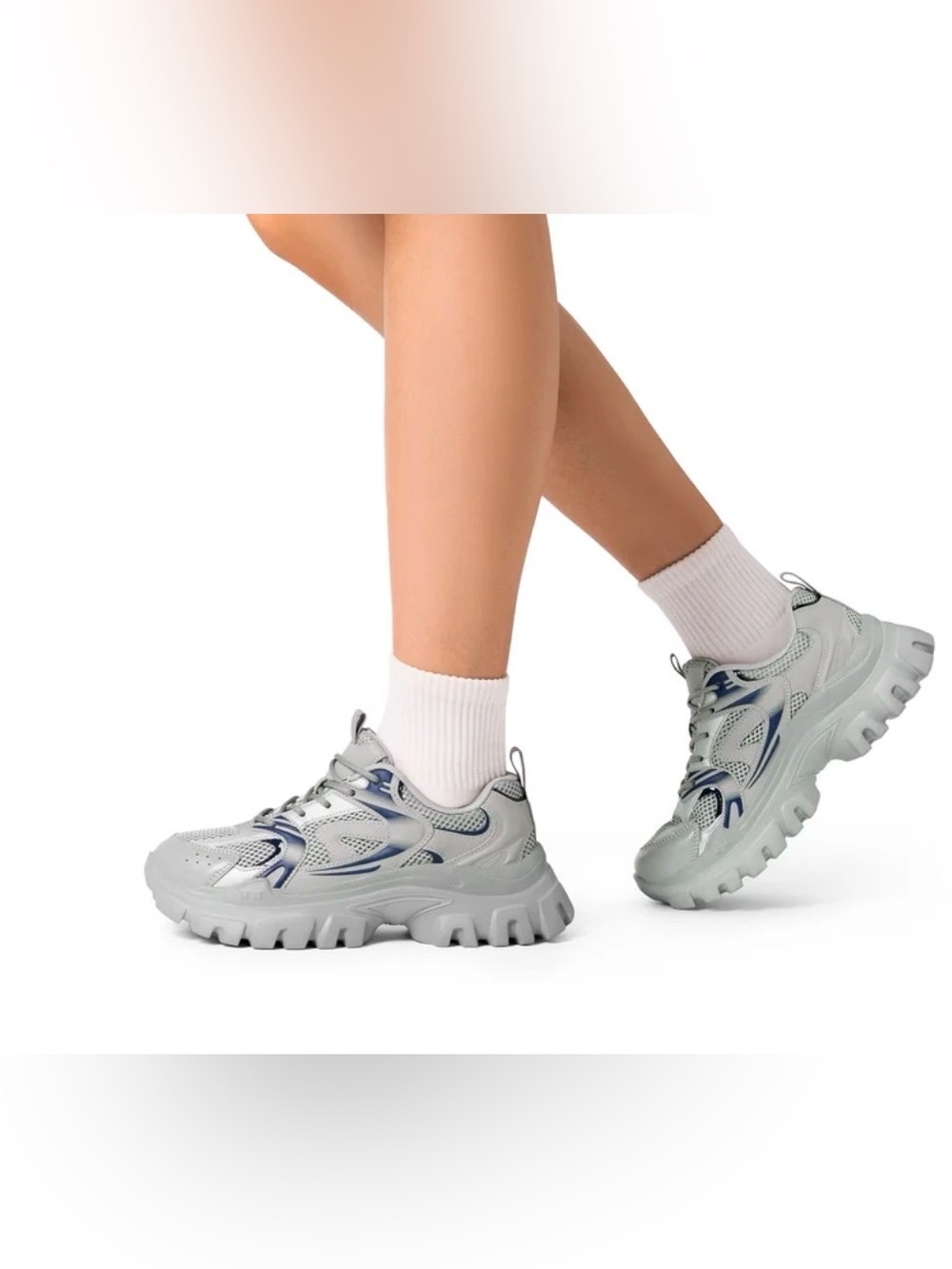 Light Gray Chunky Mesh Sneakers - Women